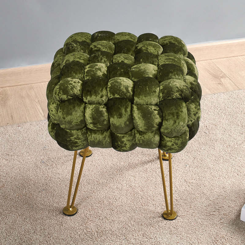 16" Wide Velvet Square Ottoman, Moss Green Velvet