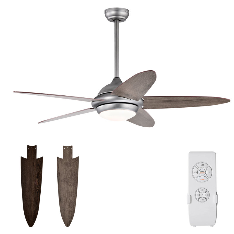 Ventilateur de plafond 52 po avec éclairage et télécommande Ivy Bronx, Argent, Bois brun