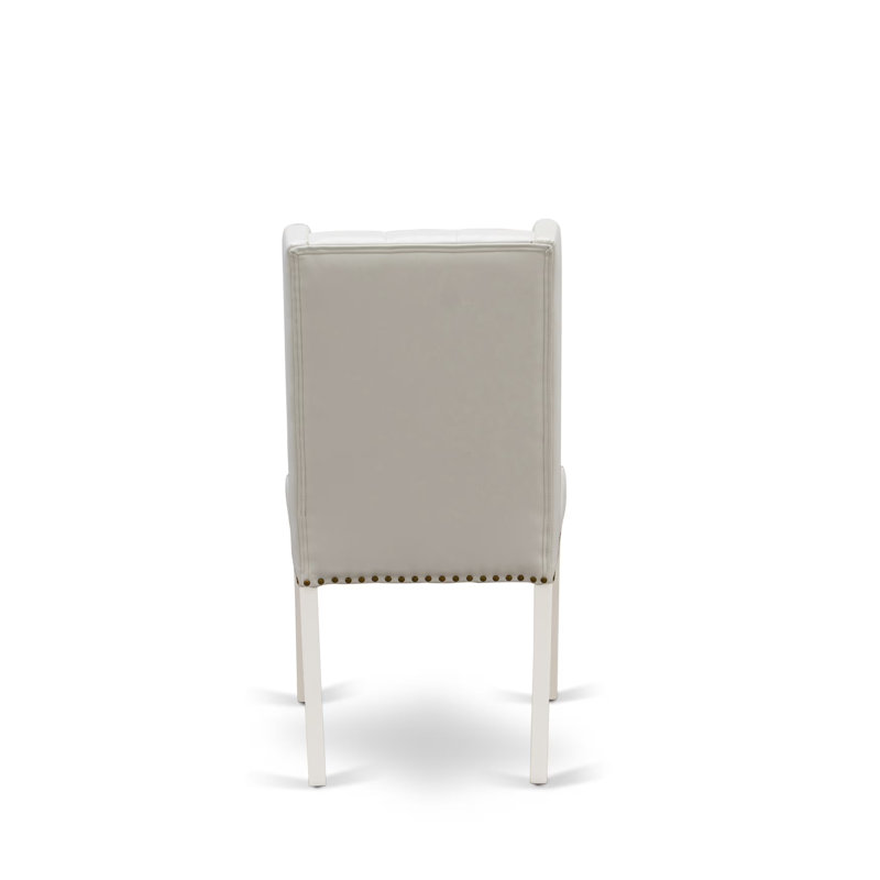 Le petit ensemble de salle à manger 3 pièces comprend une table de salle à manger ronde avec feuilles et tablettes Dropleaf et 2 chaises Parsons en similicuir gris clair, lin blanc