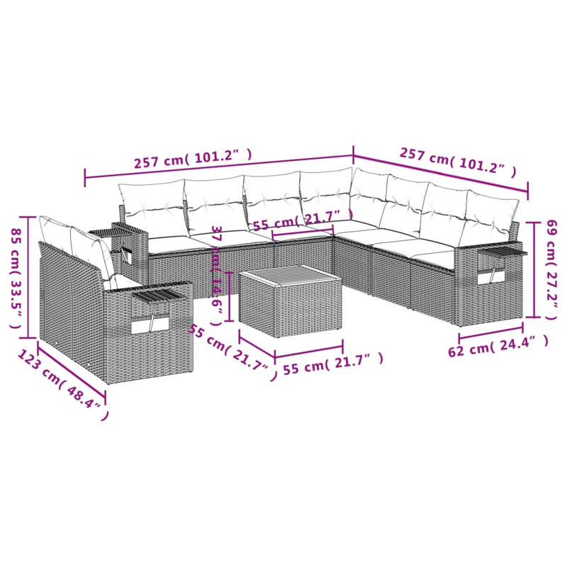 Ensemble de canapé de jardin Vidaxl gris