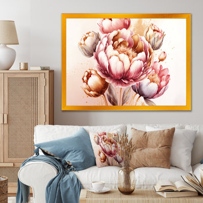 Binette rose et tulipes dorées - reproduction sur toile