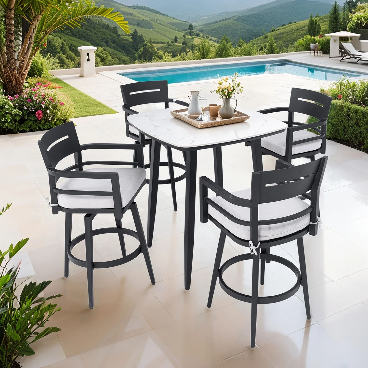 Orren Ellis Square 4 - Person Outdoor Bar Height Dining Set With 18.8"W ...