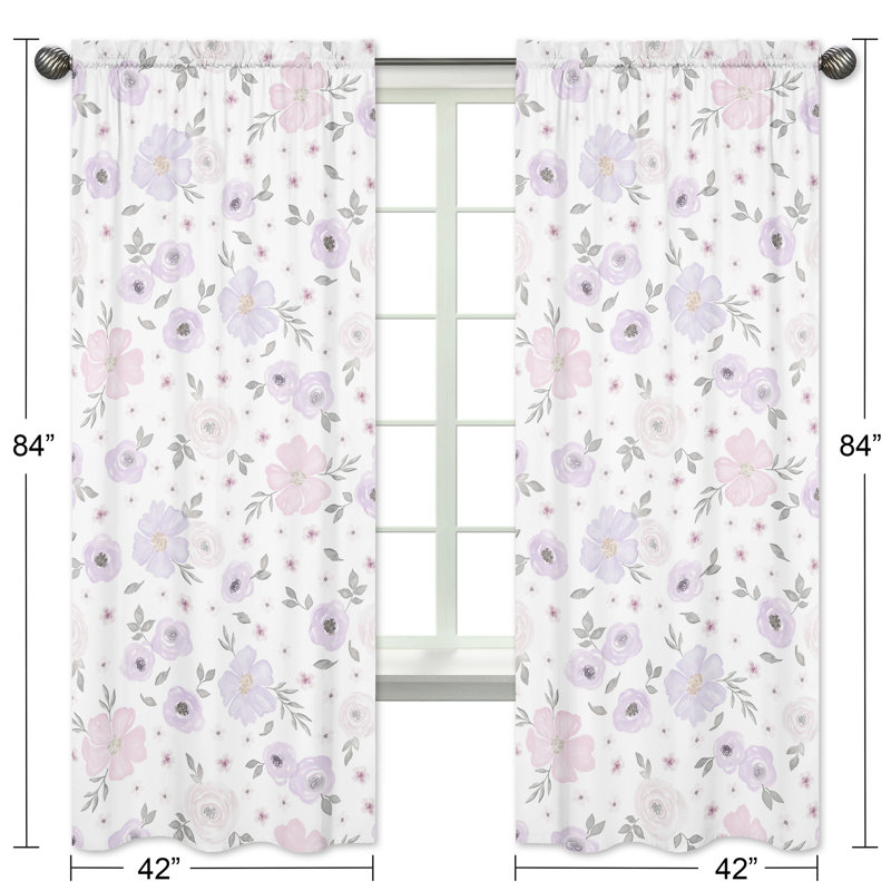 Lavender and Gray Floral Polyester Kids Window Panels