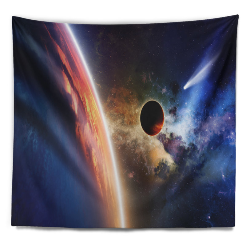 Spacescape planet et comet in space tapestry, H 50 po x l 60 po