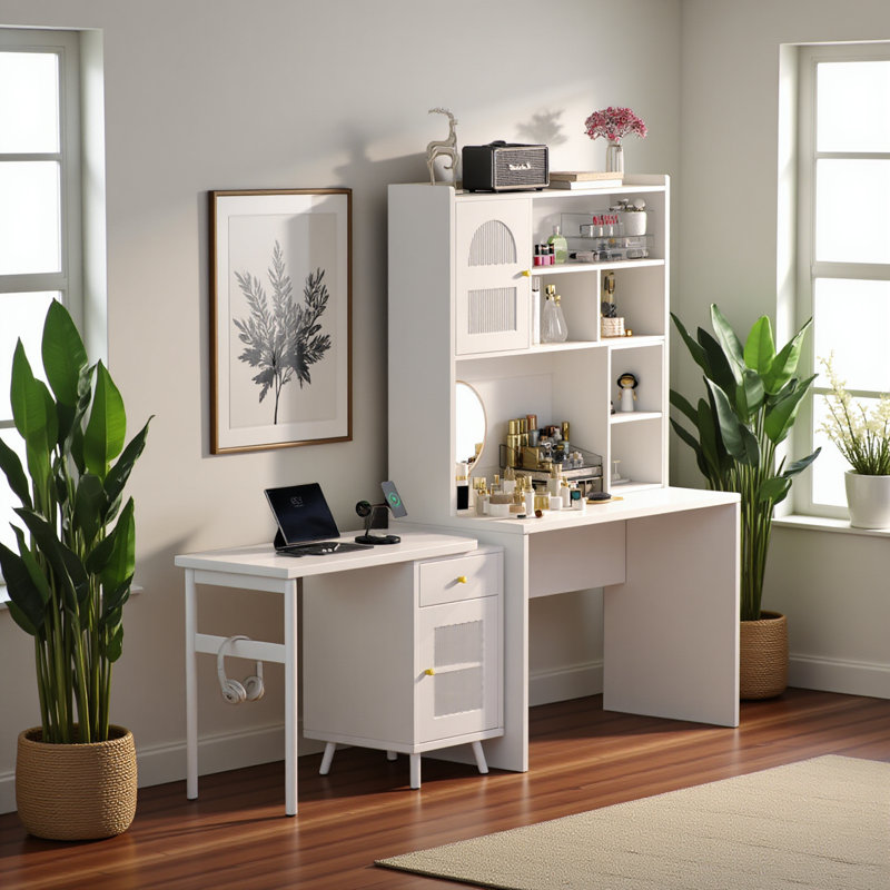 Bureau d'ordinateur avec bureau rotatif à 90 degrés, bureau de 43 po x 70 po avec tiroir de rangement et armoires, bureau de jeu avec tablettes, bureau d'écriture pour bureau, bureau de travail pour la maison