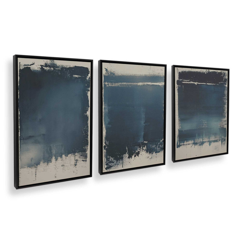 Ensemble de 3 imprimés de voile indigo, 18 po x 12 po, Cadre flottant noir satiné