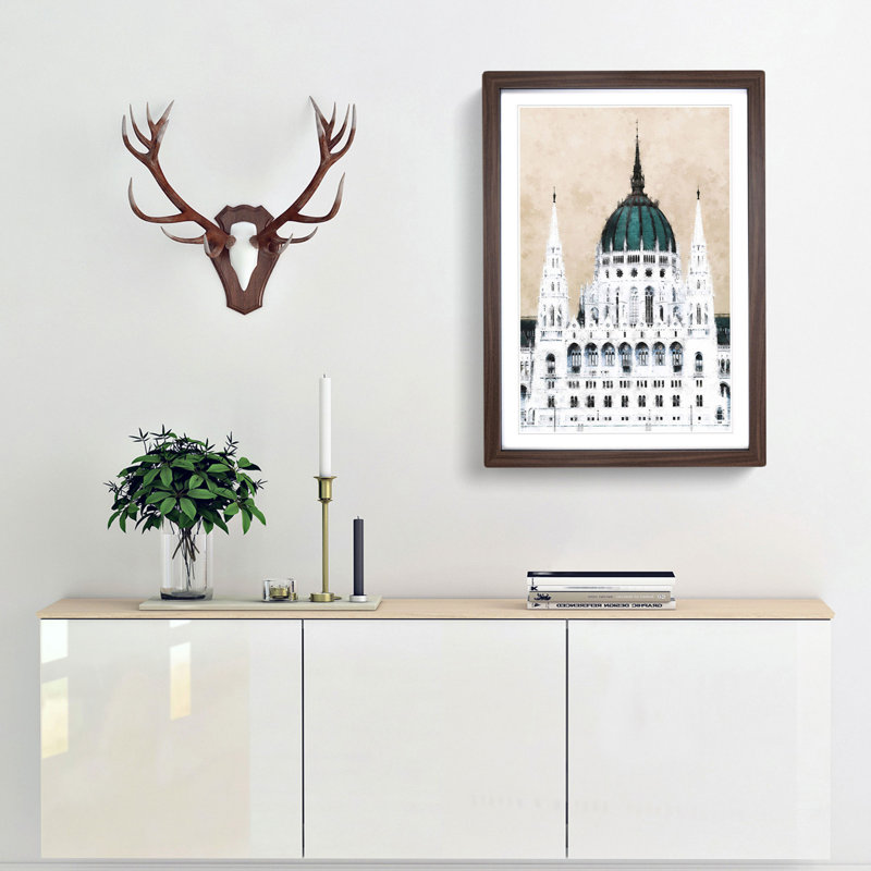 Parliament Building in Budapest - Picture Frame Graphic Art Print, Walnut Framed, 87cm H x 62cm W x 2cm D