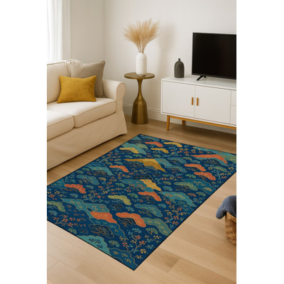 Tapis tissé traditionnel bleu marine Mosso