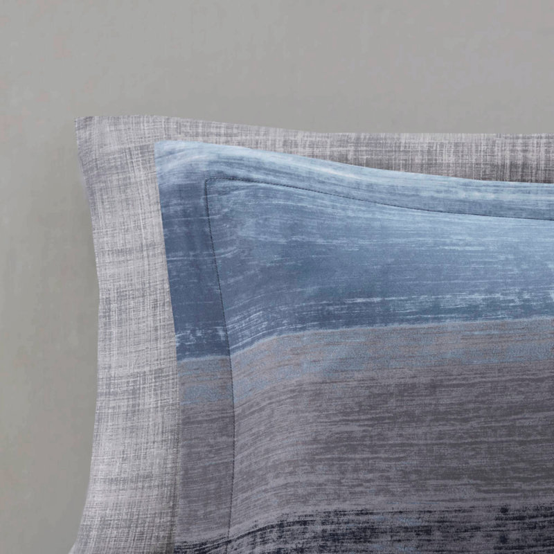 Ensemble de couette 7 pièces en coton tie-dye brodé, bleu marine, pour lit simple
