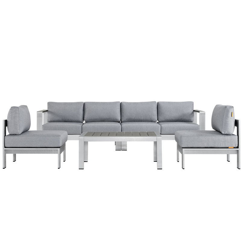 Ensemble de canapé modulaire d'extérieur en aluminium 5 pièces Shore, gris