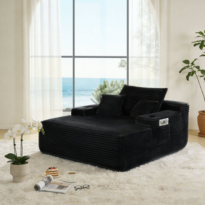 Méridienne convertible moelleuse avec accoudoirs larges et coussins décoratifs, canapé-lit douillet sans accoudoirs, avec porte-gobelet, pour le salon, la chambre à coucher, aucun assemblage requis