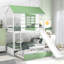Lit superposé simple au-dessus de simple avec glissière convertible et lit gigogne, blanc et vert