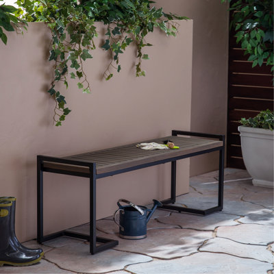 Wood And Iron Construction Sitting Bench - Gray Wood, Black Iron, 52.81"X15.34"X19.7", Handmade Made For Utility Room Finish, by 17 Stories