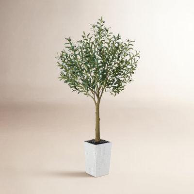 Altera UV Resistant Artificial Olive Tree for Indoor & Outdoor Decor, Large Plastic Base with Pebbles