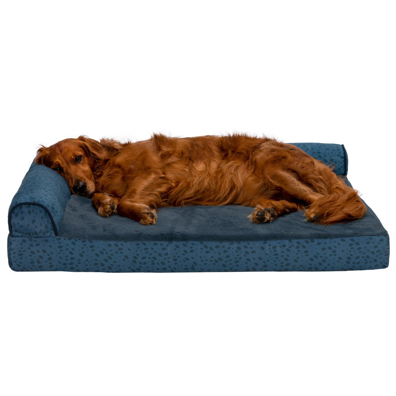 FurHaven Plush Fur & Almond Print Memory Top Deluxe L-Chaise Sofa Pet Bed | Wayfair