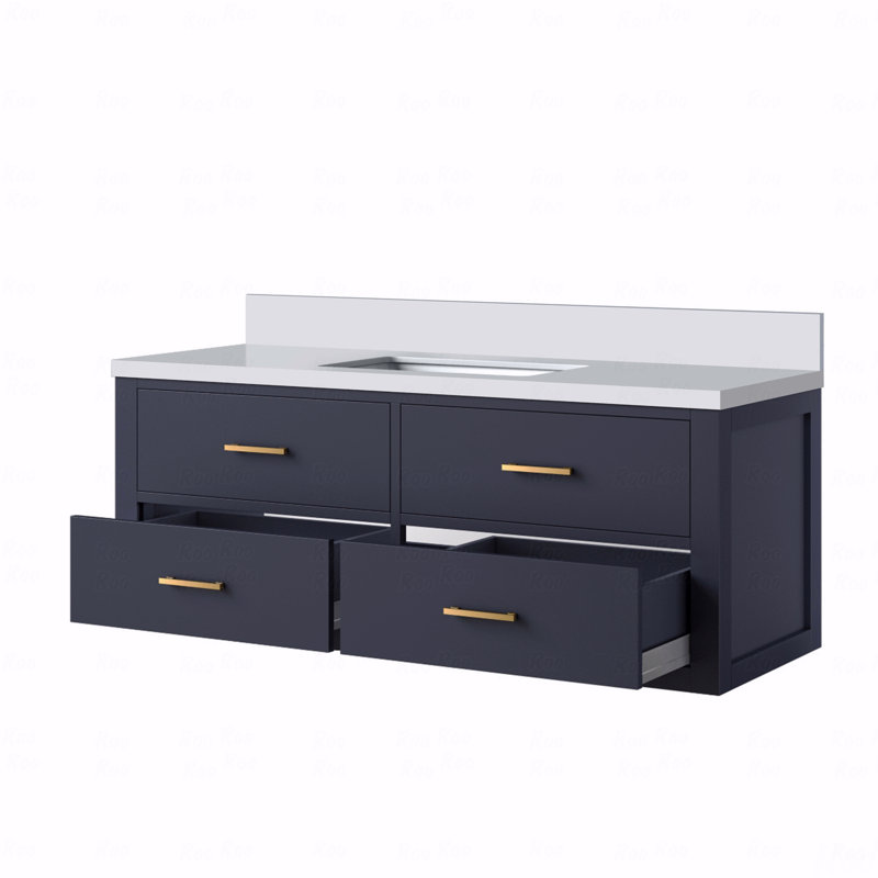 Meuble-lavabo simple à simple cuve 48 po de largeur x 22 po de profondeur, Bleu, 48", Marbre de culture blanc