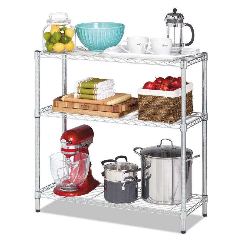 Silver Steel 36" Three-Shelf Wire Shelving Unit
