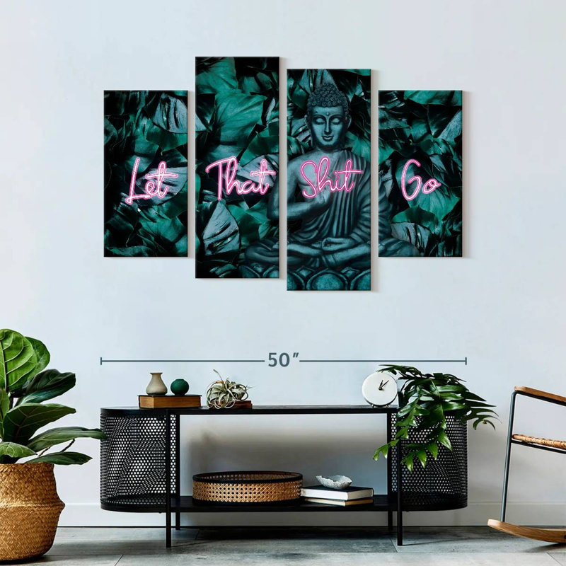 «Funny Buddha Quote», ensemble de 4 impressions sur toile 4 pièces, H 32 po x l 52 po x P 1,25 po