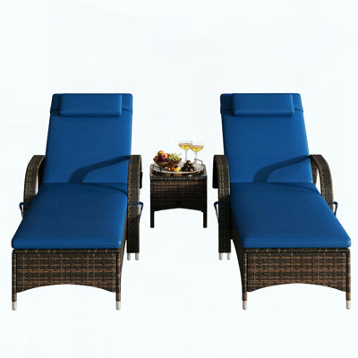 Ensemble de chaises longues 2 pièces avec roulettes et table