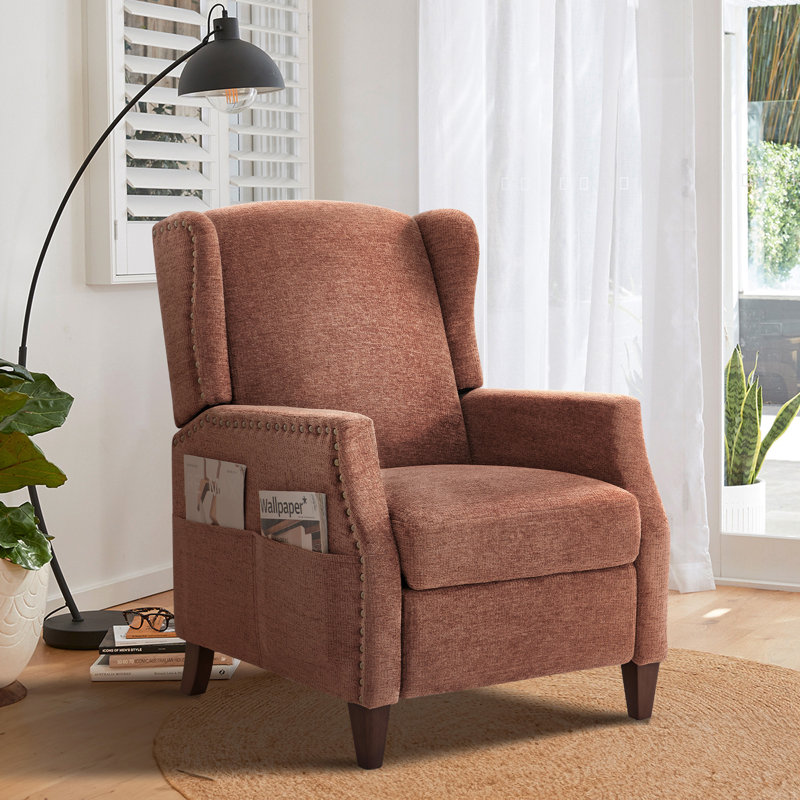 Kars Upholstered Fabric Recliner, Coral Chenille