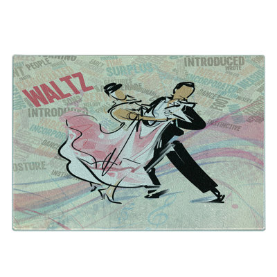 Ambesonne Modern Tempered Glass Cutting Board Romantic Dancing Couple Words Multicolor