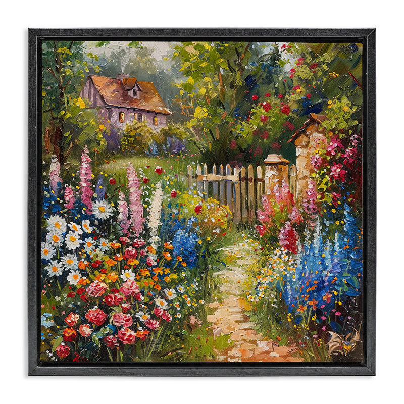  «Blooming Spring Cottage», art mural encadré sur toile flottante par LSR Design Studio, H 18 po x l 18 po