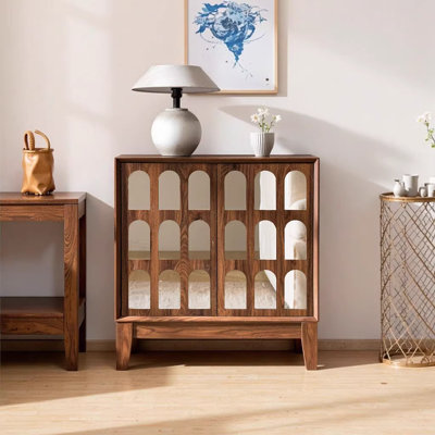 Double Door Walnut MDF Cabinet with Removable Shelves - 29.38" L x 15.75" W x 32" H