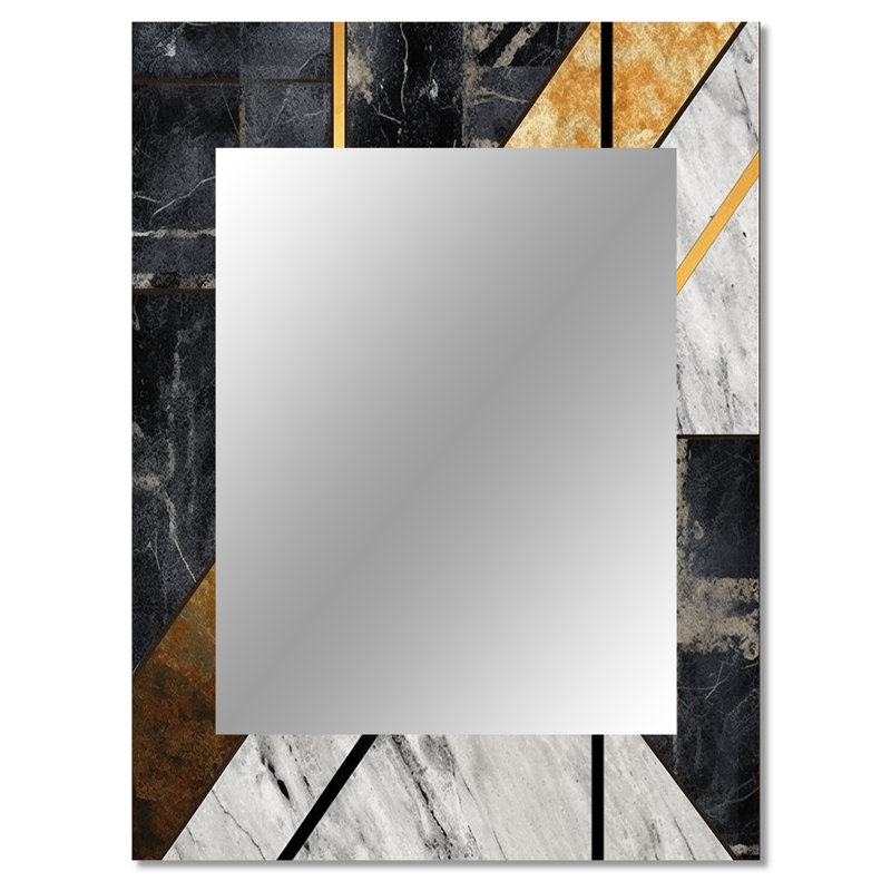 Koeller Marble Granite Agate With Touches Of Gold IX - Geometric Unique Mirror, Gray Large Wall Mirror, Printed Metal Art