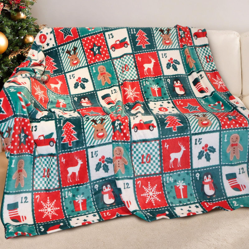 Jeté de Noël imprimé douillet Gogreen Cozy, Blanc, Jeté