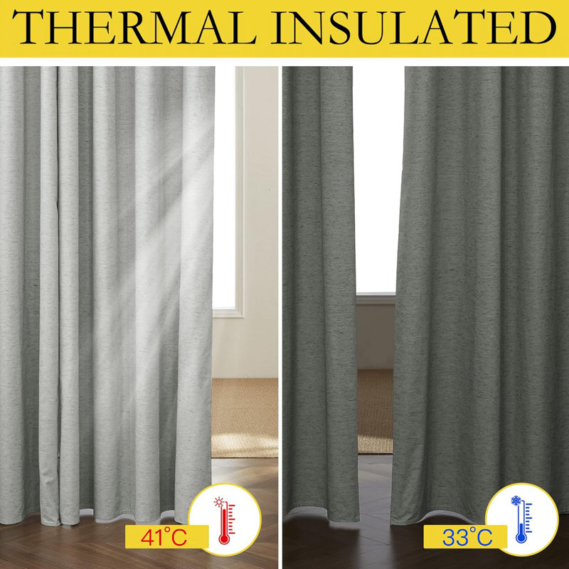100% Blackout Curtain for Sliding Glass Door, Sliding Door Curtain with Linen Look, Completely Blackout Thermal Insulated Drape for Patio, Living Room, 1 Panel