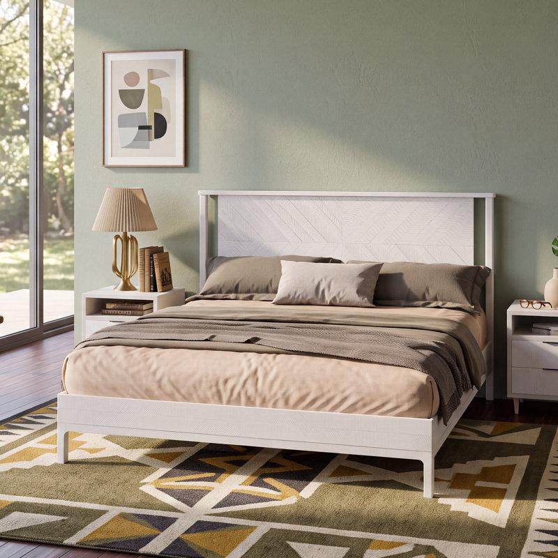Base de lit avec tête de lit Vivian DELUXE - bois d'acacia, Très grand, Blanc rustique