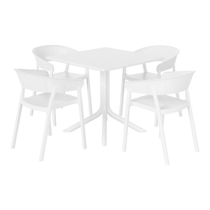 4 Person Outdoor Square Dining Set, White