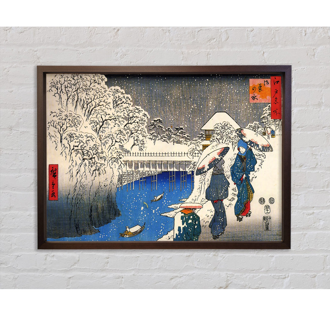 Zwei Damen, die sich im Schnee unterhalten von Hiroshige - Einzelbildrahmen Kunstdrucke auf Leinwand