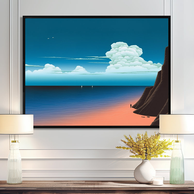 Bleu profond océan Horizon montagne nuages - plage et océan, art mural, H 24 po x l 32 po x P 1 po