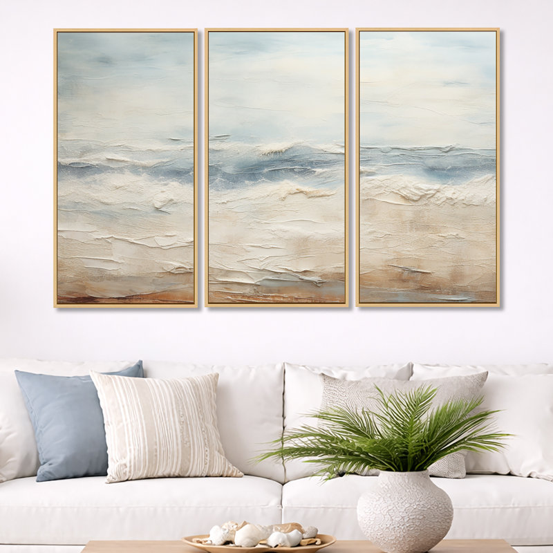 Rasch - ensemble d'art mural océan côtier, H 40 po x l 60 po x P 1 po, Natural Floater Framed