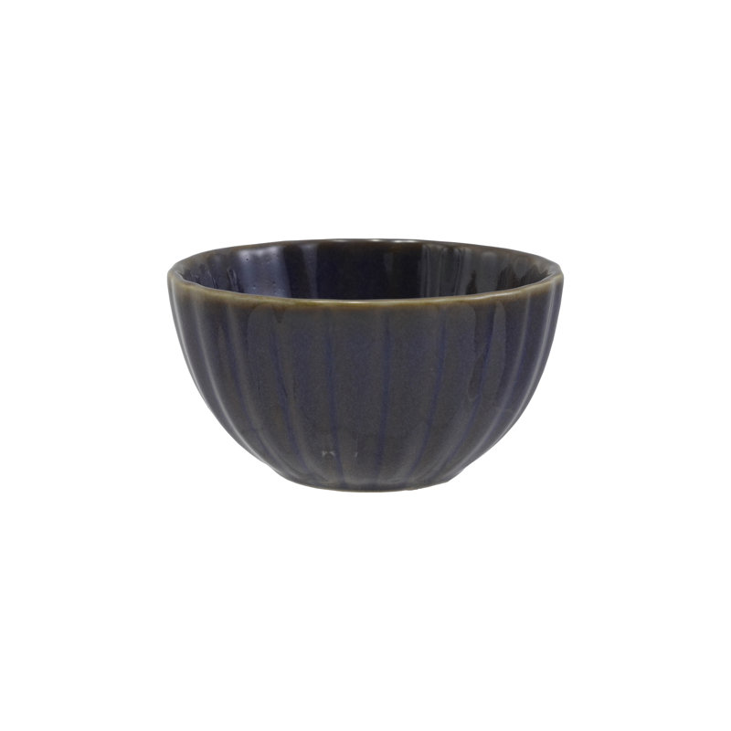 Medium Stoneware Ribbed Bowl with Reactive Glaze
