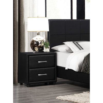 Contemporary Bedroom Nightstand With Two Drawers In Dark Brown Faux Leather And Silver Tone Ornaments Modern Bedside Cabinet Elements For An Elegant