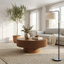 Table basse ronde contemporaine avec plateau de table épais, table de bout tambour moderne avec design cannelé et base robuste