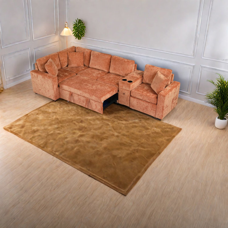 Modulaires spacieux avec rangement, tissu chenille, style moderne pour le salon