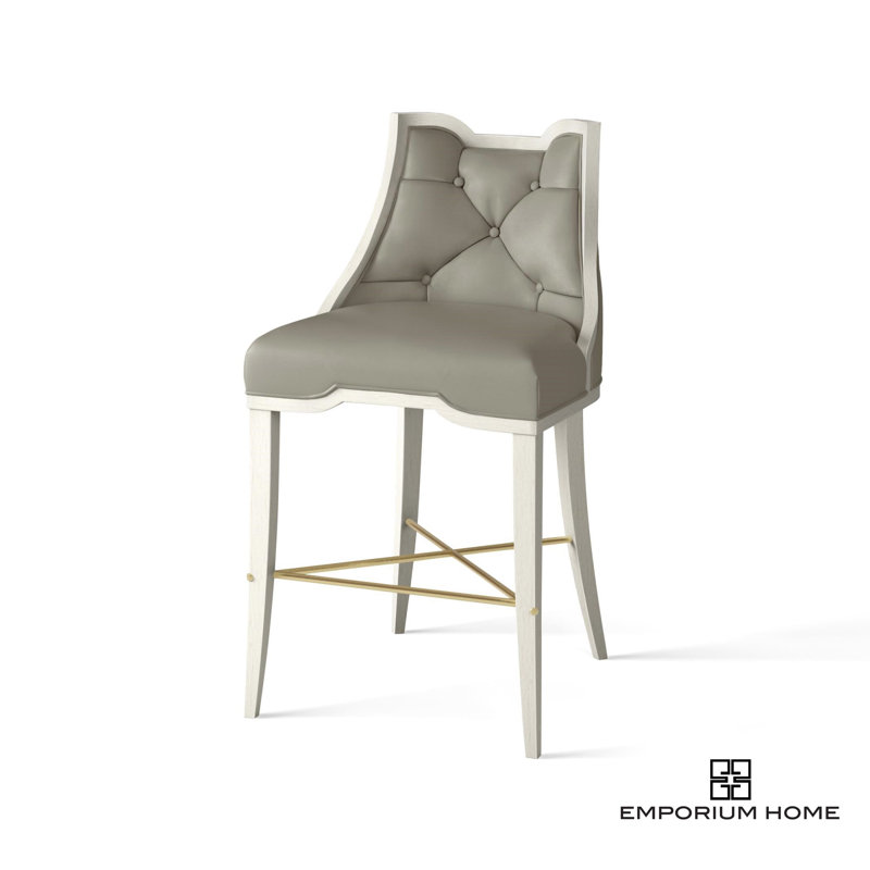 Emporium Home Upholstered Bar Stool with Solid Wood Frame, White/Gray, Counter Stool (26" Seat Height)