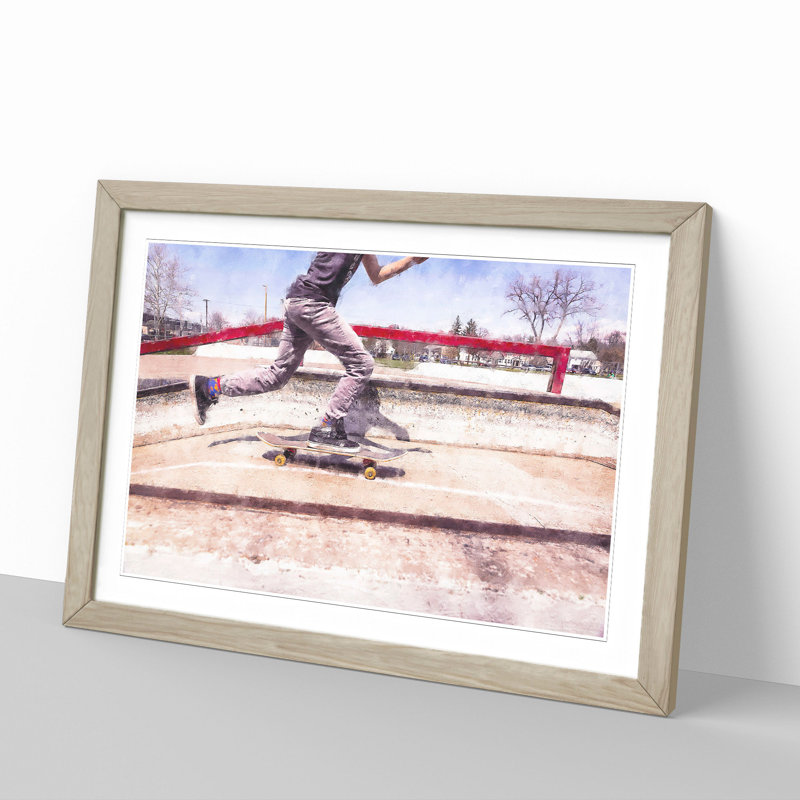 Skateboarding - Picture Frame Graphic Art, 48cm H x 65cm W x 2cm D, Oak Framed