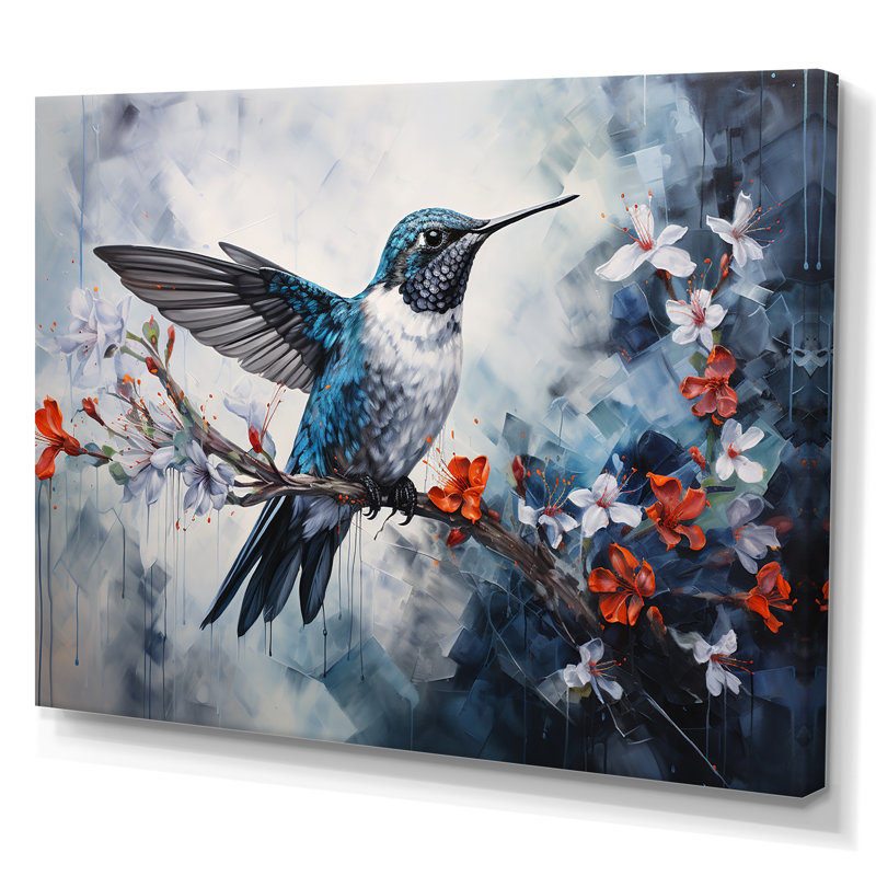 Colibri harmonie florale sur toile, Toile tendue, 24" H x 32" W