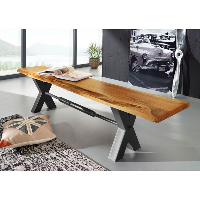 Iron Label Solid Wood Bench, Dark Anthracite, H46 x W200 x D38cm