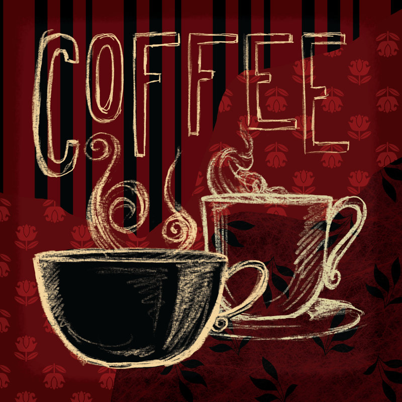 Coffee And Cups Spice Tone Patterns - Wrapped Canvas Print, 30cm H x 30cm W x 3.8cm D