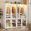 Armoire avec garde-robe, armoire avec garde-robe de chambre à coucher avec tringle et armoire de rangement autoportante éclairée