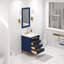 Bristol 24 In. Single Sink Carrara White Marble Countertop Bath Vanity In Monarch Blue With Satin Gold Gooseneck Faucet-986823061