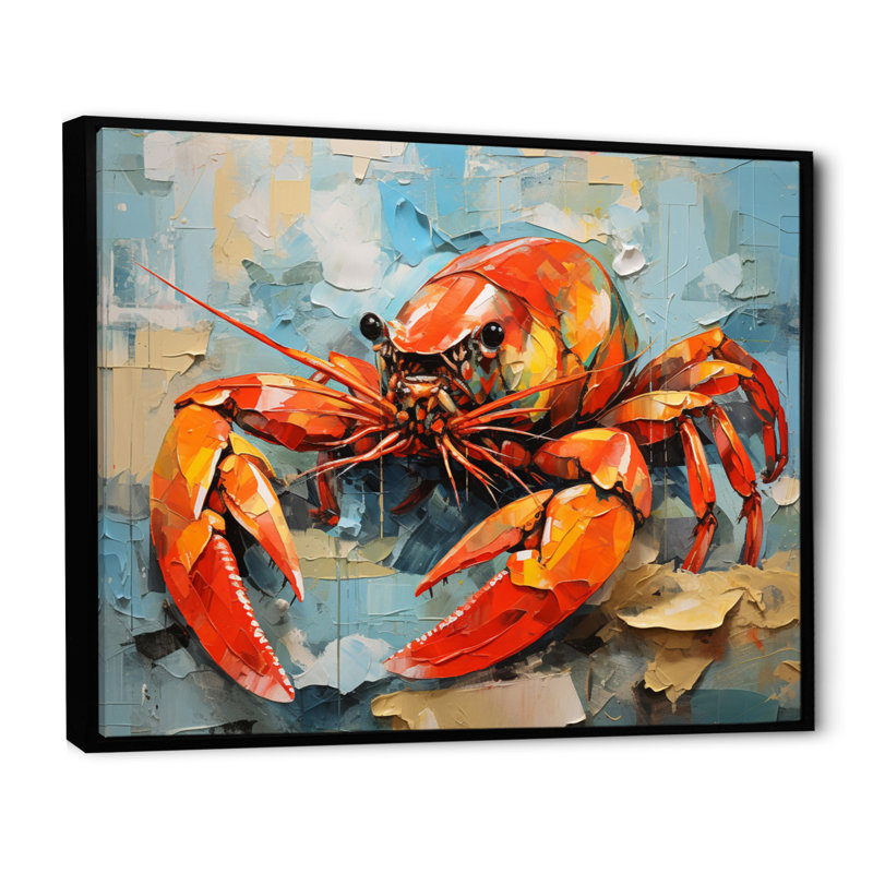 Crayfish Creek Dweller Collage - Animals Canvas Art Print, H 30 po x l 40 po x P 1,5 po, Cadre flottant noir