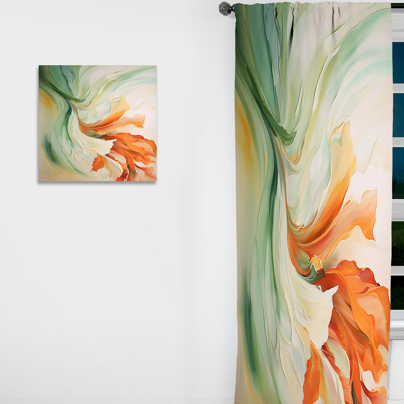 «Green Flowing Petals» - Rideau abstrait occultant Abstract Botanicals - 1 panneau, L 52 po x L 120 po