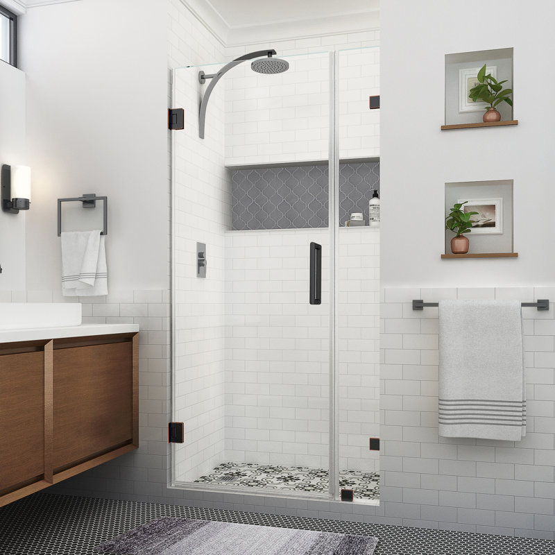 Nautis XL 41.25 - 42.25 in. W x 80 in. H Hinged Frameless Shower Door with Clear StarCast Glass, Oil Rubbed Bronze