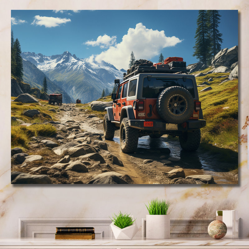 Jeep rouge au parc national de Yosemite, H 34 po x l 44 po x P 1,5 po, Toile tendue